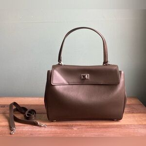 Olive Green Leather Rodeo Style Turn Lock Bag
